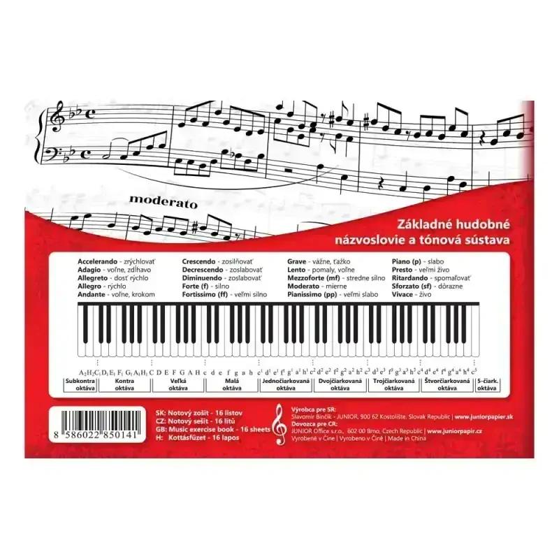 Školní notový sešit na hudební výchovu • A5 - malý • 16 listů • notová osnova