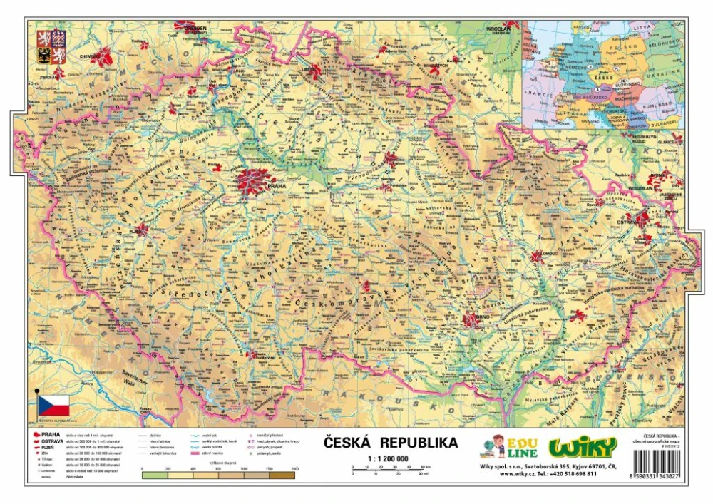 Mapa ČR - České republiky - administrativní / fyzická