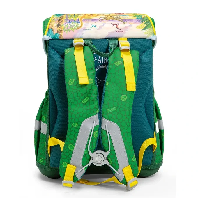 Anatomická školní aktovka Jurassic adventure - dinosaurus, zelená