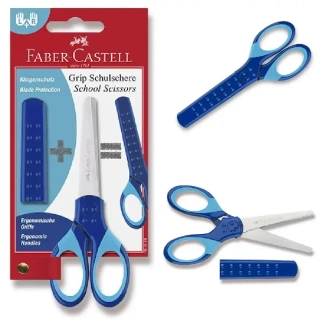 Školní nůžky FABER-CASTELL s krytkou - modré | 13 cm - PRAVÁKY i LEVÁKY