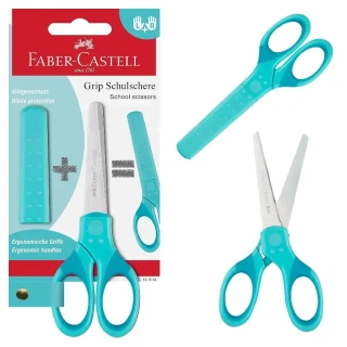 Školní nůžky FABER-CASTELL s krytkou - tyrkysové | 13 cm - PRAVÁKY i LEVÁKY