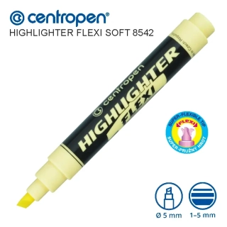 Zvýrazňovač pastelový 8542 - soft Žlutý - Centropen Highlighter FLEXI