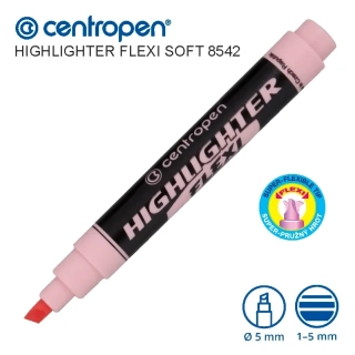 Zvýrazňovač pastelový 8542 - soft Růžový - Centropen Highlighter FLEXI