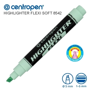 Zvýrazňovač pastelový 8542 - soft Zelený - Centropen Highlighter FLEXI