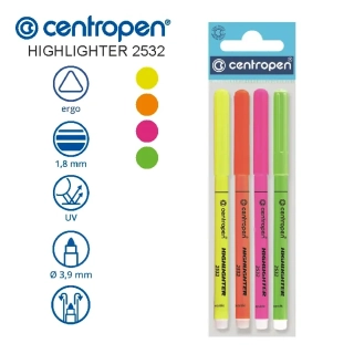 Zvýrazňovač 2532 - Sada 4 barvy - Centropen Highlighter