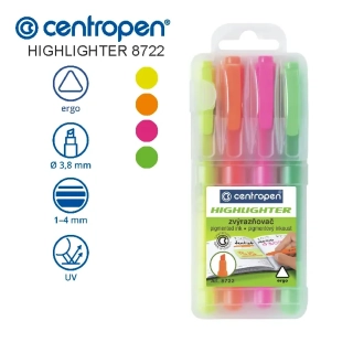 Zvýrazňovač 8722 - Sada 4 barvy - Centropen Highlighter