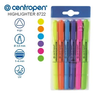 Zvýrazňovač 8722 - Sada 6 barev - Centropen Highlighter