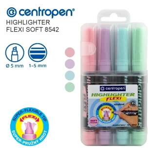 Zvýrazňovač pastelový 8542 - Sada 4 barvy - Centropen Highlighter FLEXI