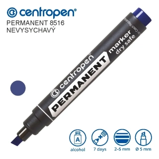 Permanentní popisovač Centropen 8516 nevysychavý – modrý, 2-5 mm, zkosený hrot
