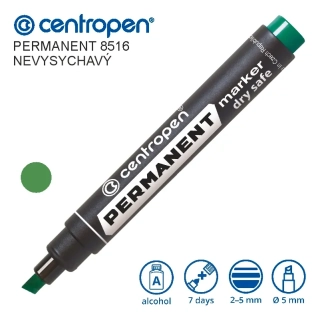 Permanentní popisovač Centropen 8516 nevysychavý – zelený, 2-5 mm, zkosený hrot