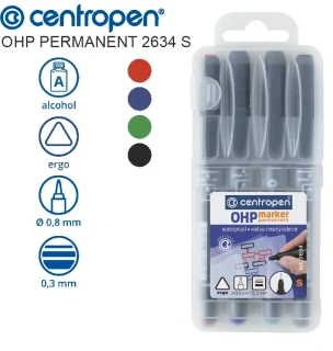 Sada permanentních popisovačů Centropen OHP 2634 S – mix 4 barev, tenký hrot 0,3