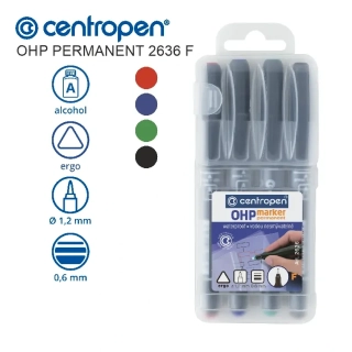 Sada permanentních popisovačů Centropen OHP 2636 F – mix 4 barev, tenký hrot 0,6