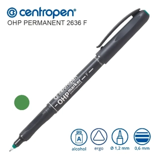 Permanentní popisovač Centropen OHP 2636 F – zelený, tenký hrot 0,6