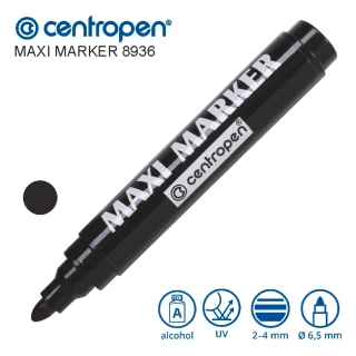 Permanentní popisovač Centropen MAXI Marker 8936 – černý, kulatý hrot 2–4 mm