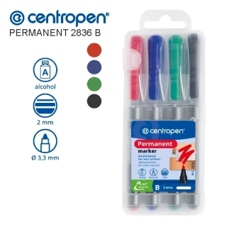 Sada 4 permanentních popisovačů Centropen 2836 B – mix barev, 2 mm