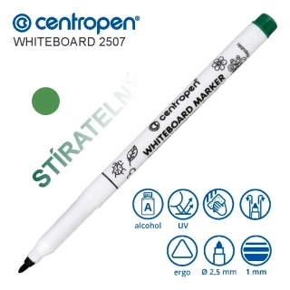 Stíratelný popisovač Centropen Whiteboard 2507 – zelený, slabý hrot 1 mm