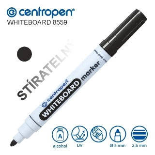 Stíratelný popisovač Centropen Whiteboard 8559 – černý, kulatý hrot 2,5 mm