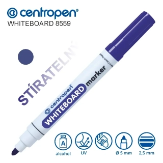 Stíratelný popisovač Centropen Whiteboard 8559 – modrý, kulatý hrot 2,5 mm