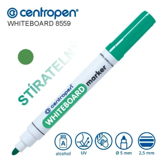 Stíratelný popisovač Centropen Whiteboard 8559 – zelený, kulatý hrot 2,5 mm