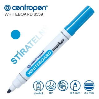 Stíratelný popisovač Centropen Whiteboard 8559 – světle modrý, kulatý hrot 2,5 mm