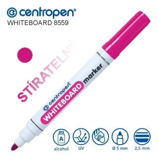 Stíratelný popisovač Centropen Whiteboard 8559 – růžový, kulatý hrot 2,5 mm