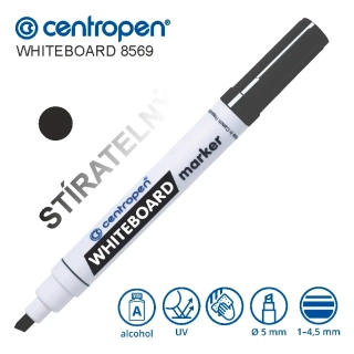 Stíratelný popisovač Centropen Whiteboard 8569 – černý, zkosený hrot 1-4,5mm