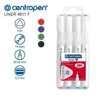 Sada Centropen 4611 F Liner – mikrofix, 4 barevy, hrot 0,3 mm