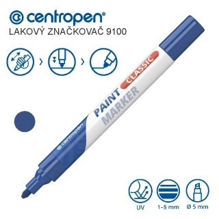Lakový popisovač Centropen 9100 – modrý, hrot 1–5 mm