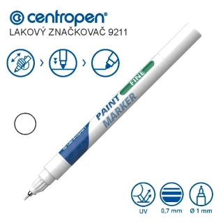 Lakový popisovač Centropen 9211 – bílý, hrot 0,7 mm