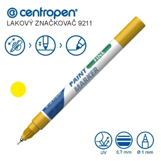 Lakový popisovač Centropen 9211 – žlutý, hrot 0,7 mm