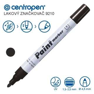 Lakový popisovač Centropen 9210 – černý, hrot 1,5–2,5 mm