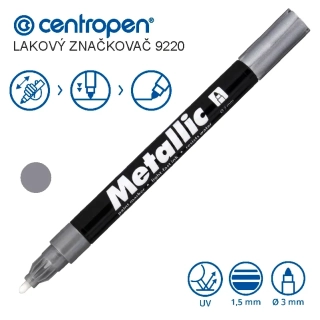 Lakový popisovač Centropen 9220 – stříbrný, hrot 1,5 mm