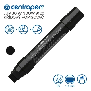 Křídový popisovač Centropen 9120 – černý, hrot 2–15 mm