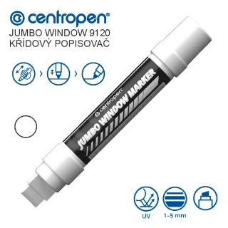 Křídový popisovač Centropen 9120 – bílý, hrot 2–15 mm