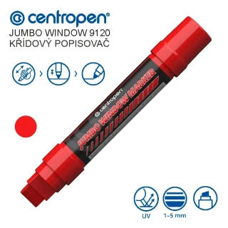 Křídový popisovač Centropen 9120 – červený, hrot 2–15 mm