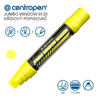 Křídový popisovač Centropen 9120 – žlutý, hrot 2–15 mm