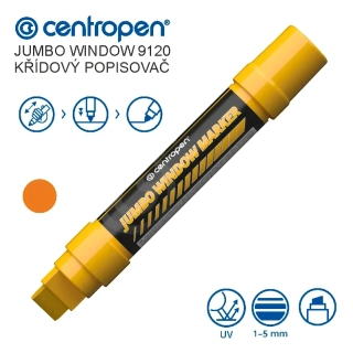 Křídový popisovač Centropen 9120 – oranžový, hrot 2–15 mm